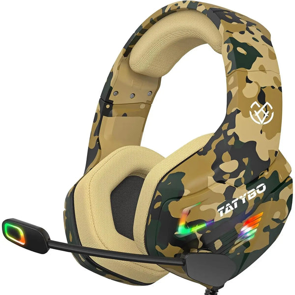 Tatybo gaming headsets with microphone for ps4 ps5 pc xboxone switch, gaming headphones with premium stereo, large earmuffs and 4 rgb light modes Zentrospro