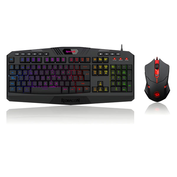 Redragon S101 Gaming Kit with RGB Keyboard K503A and Centrophorus Mouse, USB 3200DPI, anti-ghosting, durable ABS material, programmable macros, and customizable RGB lighting for enhanced gaming experience. Zentrospro