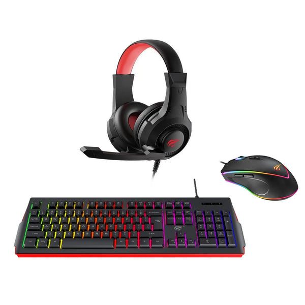 HAVIT 3EN1 Gaming Combo Set with RGB Keyboard, Programmable Mouse (6400 DPI, 7 Buttons), and Red LED Headset for PC/Notebook - Ergonomic Design with USB Connectivity and Voice Modulator. Zentrospro