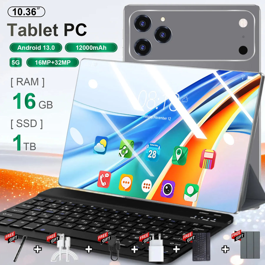 2026 Original New Tablet 10.36 inch Android 13 10 Core Global 16GB+1024GB 12000mah 5G Dual SIM WIFI HD Zentrospro