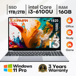 Xiaman 15.6" Intel Core i3 6100U Laptop Computer Windows 11 Pro 16GB RAM 512GB 1TB SSD Portable Notebook PC Office Study Laptops Zentrospro