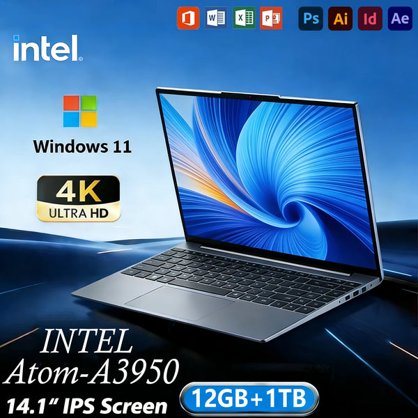 14.1'' Windows 11 Laptop Computer Intel Atom A3950 Notebook PC 12GB RAM 1TB SSD Office Notebook PC Ultra thin Laptop Computer Zentrospro