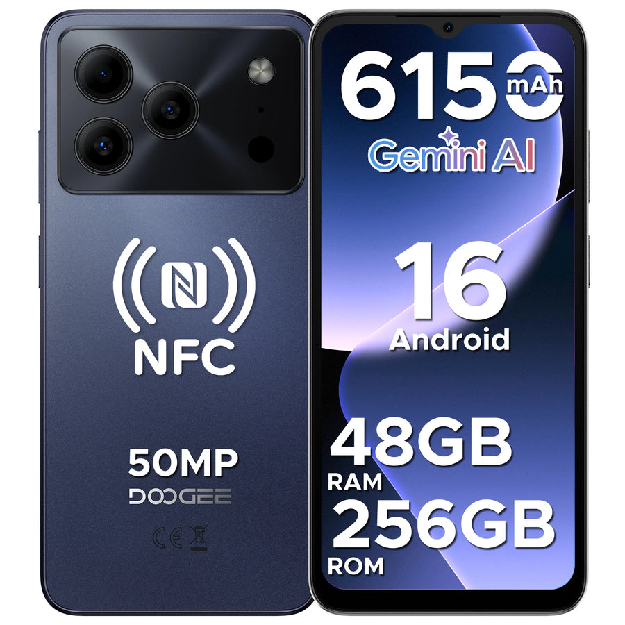DOOGEE Note56 Plus Teléfono Inteligente yroid 16 48GB+256GB 6150mAh Large Batería 6.56'' 90Hz Pantalla UNISOC T7225 50MP Cámara NFC