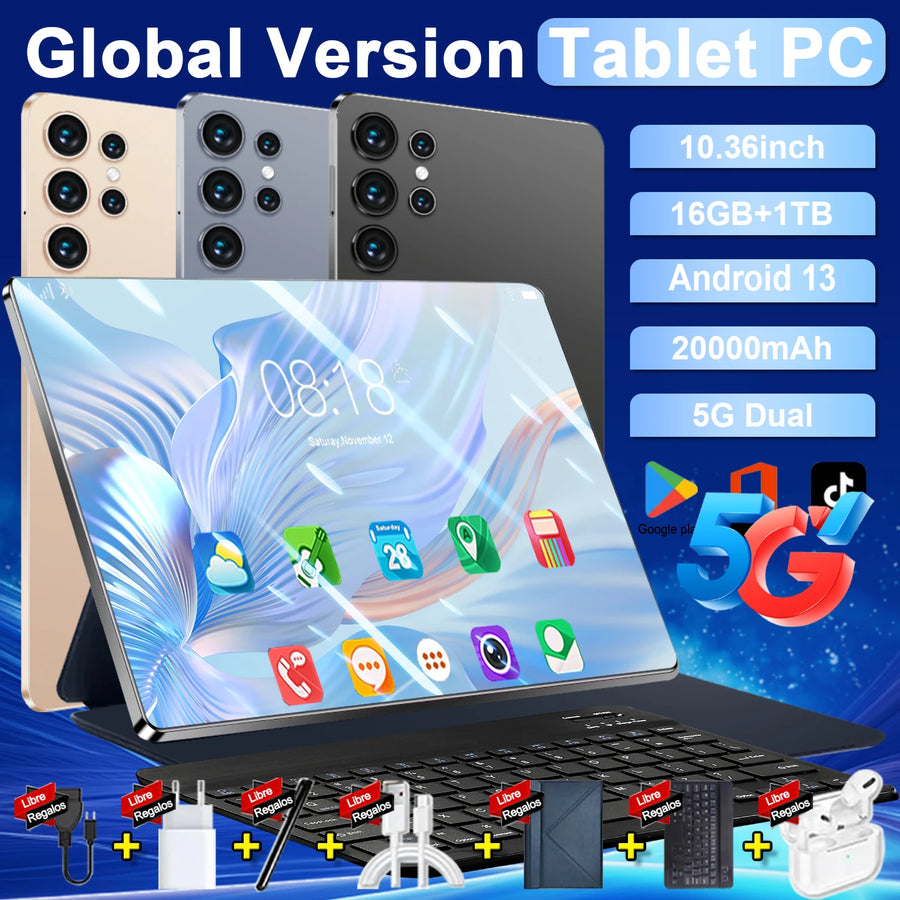 20000mAh  yroid 13 Pad Global New 10.36 pulgadas Tablet 16GB 1TB 14 core 4K HD 5G WIFI Azultooth  Tablets | Oferta Especial Zentrospro