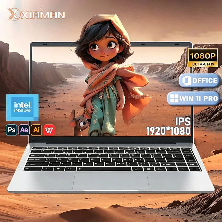 Xiaman Ultra Slim Windows 11 Laptop Computer 14.1" 12GB RAM 1TB 2TB SSD Intel A3950 Laptop 1920*1080 Office Study PC Computer