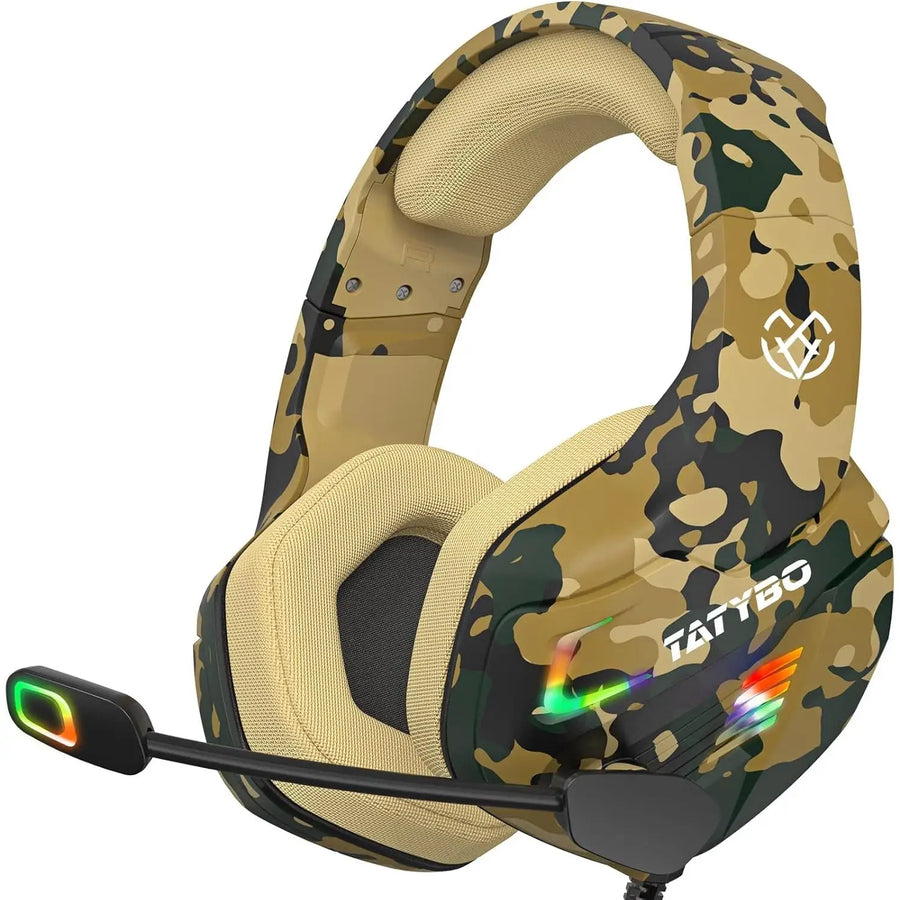 Tatybo gaming headsets with microphone for ps4 ps5 pc xboxone switch, gaming headphones with premium stereo, large earmuffs and 4 rgb light modes Zentrospro