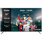 Haier Smart TV 32" H32K702FG OE with Full HD 1920x1080 resolution, Android TV 11, Google Assistant, Dolby Audio, and borderless design for compact spaces, ideal for streaming apps like Netflix and easy connectivity with HDMI Zentrospro