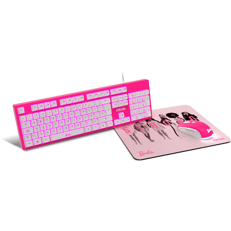 Krom barbie kandy edition keyboard, mouse and mat kit - membrane keyboard, mouse 6400 dpi, rubber mat, pink Zentrospro