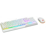 MSI Vigor GK30 White combo with RGB lighting, features a semi-mechanical keyboard with anti-ghosting and an optical mouse with 5000 DPI for immersive gaming experience, ideal for gamers seeking performance and style. Zentrospro