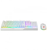 MSI Vigor GK30 White combo with RGB lighting, features a semi-mechanical keyboard with anti-ghosting and an optical mouse with 5000 DPI for immersive gaming experience, ideal for gamers seeking performance and style. Zentrospro