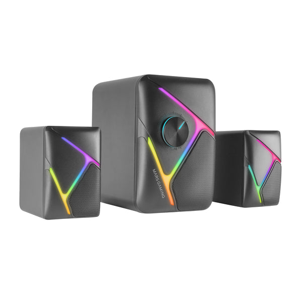 Mars Gaming MS-H21 2.1 RGB Gaming Speakers and 35W Subwoofer 3D Surround Inverted Drivers System RGB Dynamic Lighting Compact Speakers USB Power Jack 3.5mm Speaker Black White PC Speakers Zentrospro