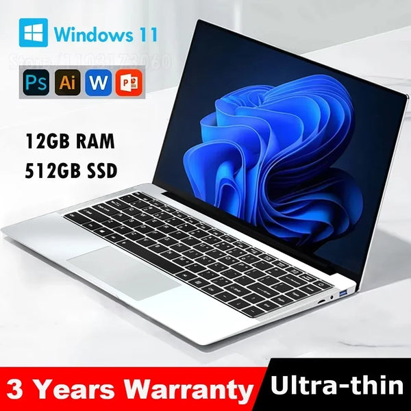 2026 New Laptop Computer Windows 11 Intel Atom x7 A3950 Notebook PC Gamer 12GB RAM 512GB 1TB SSD 1920*1080 Office Computer Zentrospro