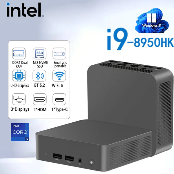Mini PC Intel Core i9 8950HK/ Intel Core i3 6100U Windows 11 Pro UHD Graphics  16GB LPDDR4 1/2TB M.2 SSD WiFi 6+BT5.2 Desktop PC Zentrospro