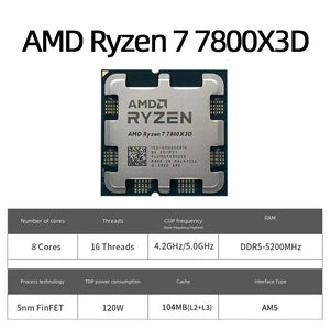 AMD Ryzen 7 7800X3D Procesador R7 7800X3D 5.0 GHz 8-Core 16-Thread CPU Procesador 5NM 96M Socket AM5 Motherboard Support X670/B650