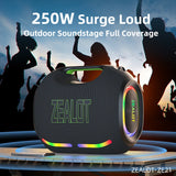 ZEALOT-ZE21 250W Portable Bluetooth Speaker High Volume Waterproof 48000mAh Wireless TWS Subwoofer Suporrt USB/TF/AUX RGB light Zentrospro
