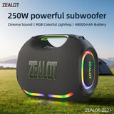 ZEALOT-ZE21 250W Portable Bluetooth Speaker High Volume Waterproof 48000mAh Wireless TWS Subwoofer Suporrt USB/TF/AUX RGB light Zentrospro